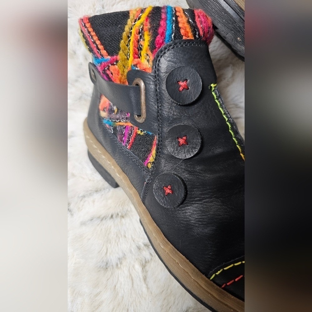 Rieker Black Ankle Boots with Multicolor Accents - Picture 6 of 14